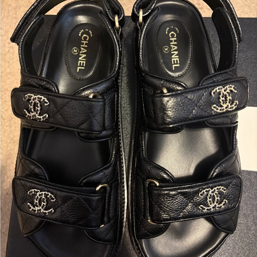 AUTHENTIC CHANEL BLACK DAD SANDALS SIZE 36.5 EU - Picture 7 of 10